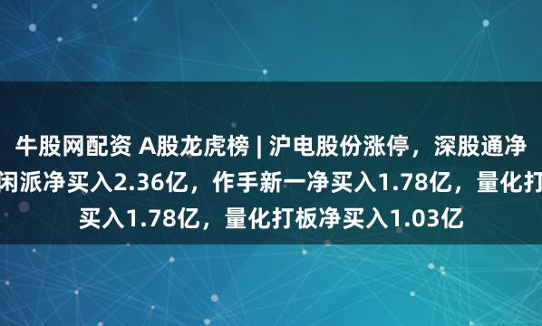 牛股网配资 A股龙虎榜 | 沪电股份涨停，深股通净买入2.11亿，消闲派净买入2.36亿，作手新一净买入1.78亿，量化打板净买入1.03亿
