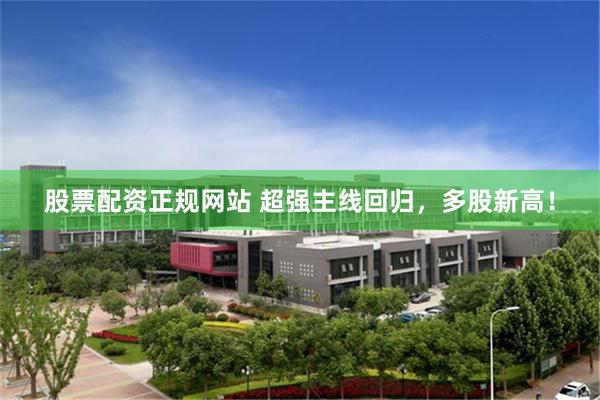 股票配资正规网站 超强主线回归，多股新高！