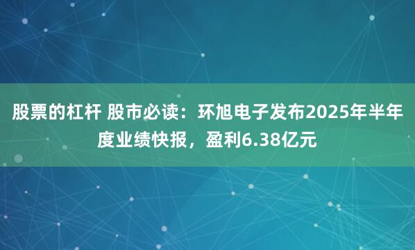股票的杠杆 股市必读：环旭电子发布2025年半年度业绩快报，盈利6.38亿元